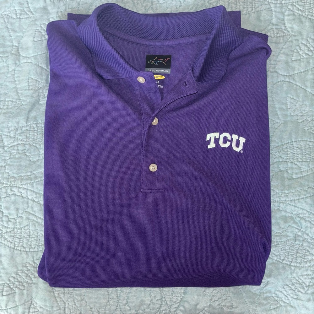 Greg Norman Texas Christian University TCU Polo Shirt Purple Embroidered